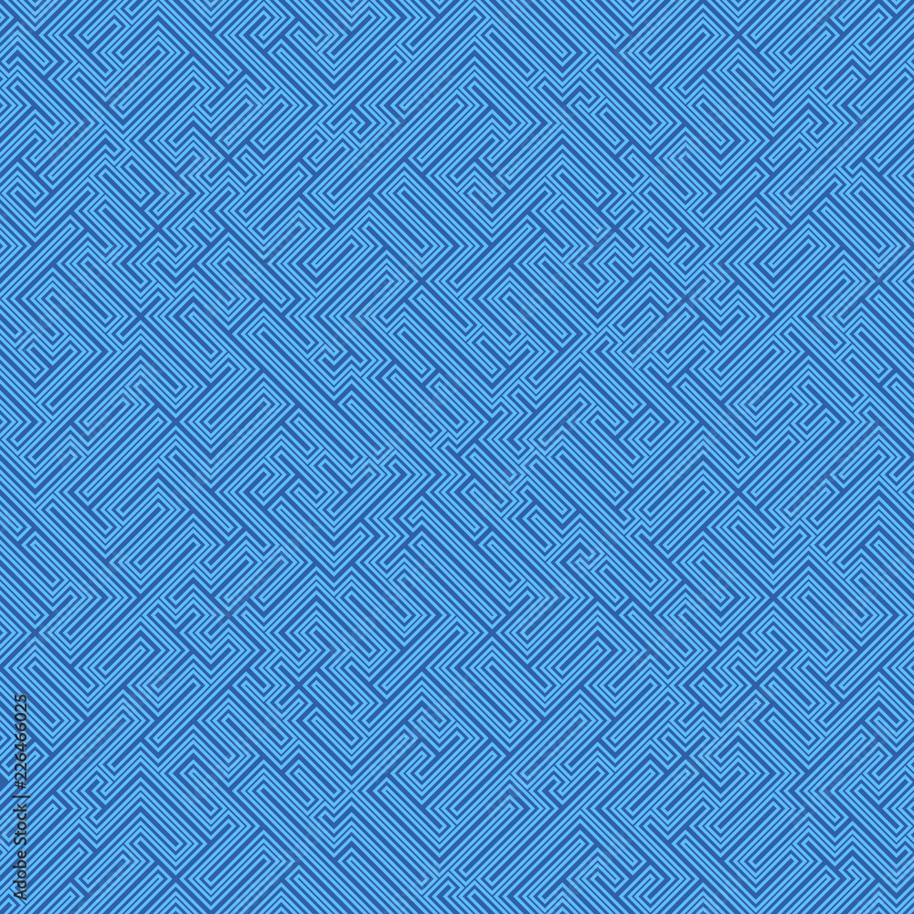 Poster labyrinth background. geometric irregular backdrop. abstract blue seamless line maze pattern.