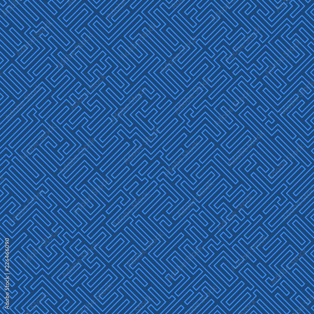 Poster labyrinth background. geometric irregular backdrop. abstract blue seamless line maze pattern.