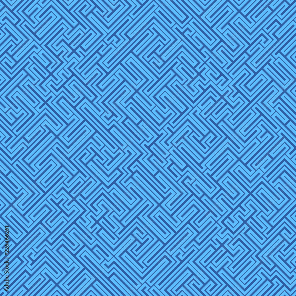 Poster labyrinth background. geometric irregular backdrop. abstract blue seamless line maze pattern.