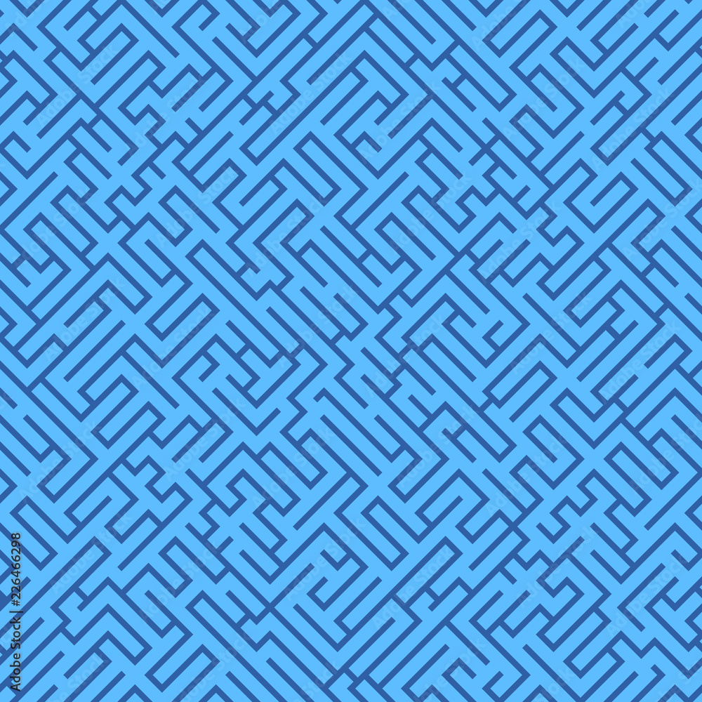 Poster labyrinth background. geometric irregular backdrop. abstract blue seamless line maze pattern.