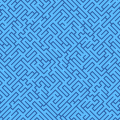 Labyrinth background. Geometric irregular backdrop. Abstract blue seamless line maze pattern. 