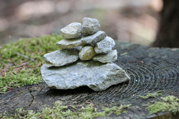 Steinstapel auf Baumstumpf, Zen 