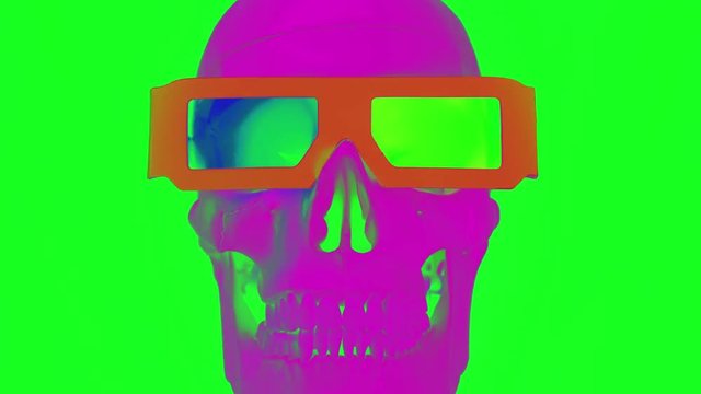 skull with 3d film glasses with abstract colours
