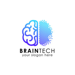 pixel brain logo design. digital brain logo design in pixel art style. brain tech vector icon