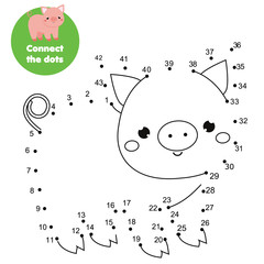 Connect the dots by numbers. Educational game for children and kids. Animals theme, cartoon pig