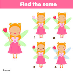 Find the same pictures children educational game. Find two identical princess fairy