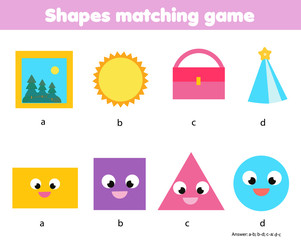 Educational children game. Matching game worksheet for kids. Match by shape