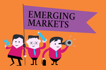 Word writing text Emerging Markets. Business concept for country that has some characteristics of developed stores.