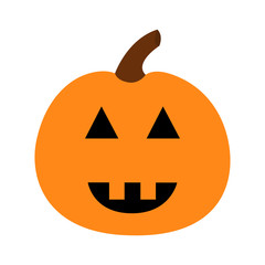 Pumpkin. Happy Halloween. Funny creepy smiling face. Cute cartoon baby character. Greeting card. White background. Isolated. Flat design.