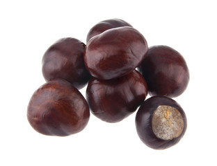 Chestnuts isolated on white background. As an element of packaging design.