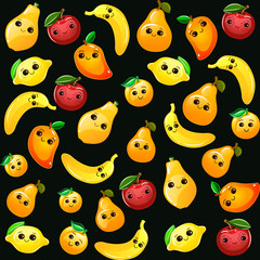 Seamless fruit background. Various Funny Cartoon Fruits. Colorful vector seamless fruit pattern