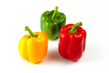 capsicum peppers over white background, Green, yellow and red Fresh bell pepper