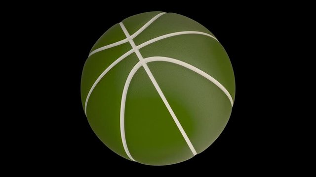 Animated spinning green basketball against black background. Mask included. Isolated and loop able.