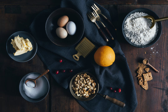 Baking ingredients in bowls