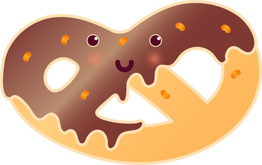 Soft pretzel with poppy-seed isolated. Fresh tasty snack. German traditional food. Pretzel snack and pretzel delicious vector icon.