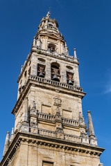 Bell tower of Mosque-Cathedral of Cordoba (Mezquita-Catedral de Cordoba), also known as Great Mosque (from 785) of Cordoba or Mezquita, monuments of Moorish architecture. Andalusia, Cordoba, Spain.