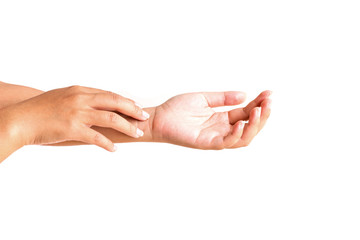 Closeup image of beautiful woman's hands isolate on white background.Girl hands with beautiful manicure