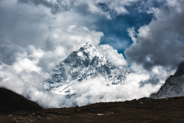 Ama Dablam mount in Sagarmatha National park, Everest region, Nepal. Ama Dablam (6858 m) is one of...