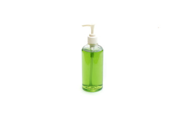 bottle of Green dish washing liquid isolated on white background.Green liquid soap in bottle.