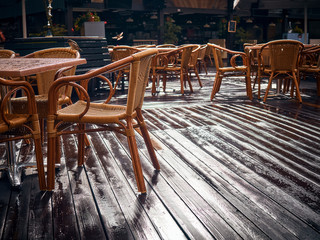 Chairs in the rain.