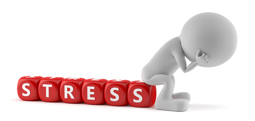 Stress - Weißes Männchen sitzt auf Würfel 