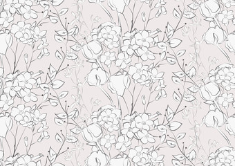 Fototapeta premium Vector Seamless Pattern with Drawn Flowers, Florals