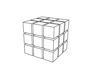 Abstract 3d cube from cubes. Vector outline illustration.