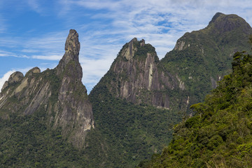 God's finger landscape, Rio de Janeiro state mountains. Located near the town of Teresopolis, Brazil, South America. Space to write texts, Writing background. 