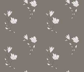 Vector Seamless Pattern with Drawn Flowers, Florals
