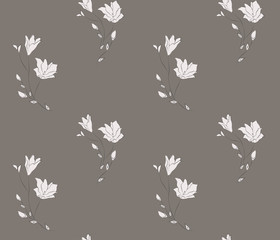 Vector Seamless Pattern with Drawn Flowers, Florals