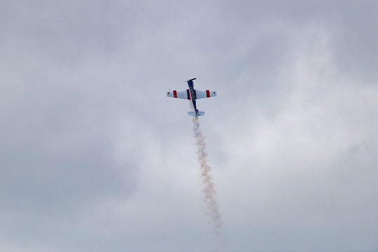 The Barca Women's Aerobatic Team performs aerobatic maneuvers at Mochishche airfield