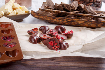 Heart-shaped handmade chocolate candies