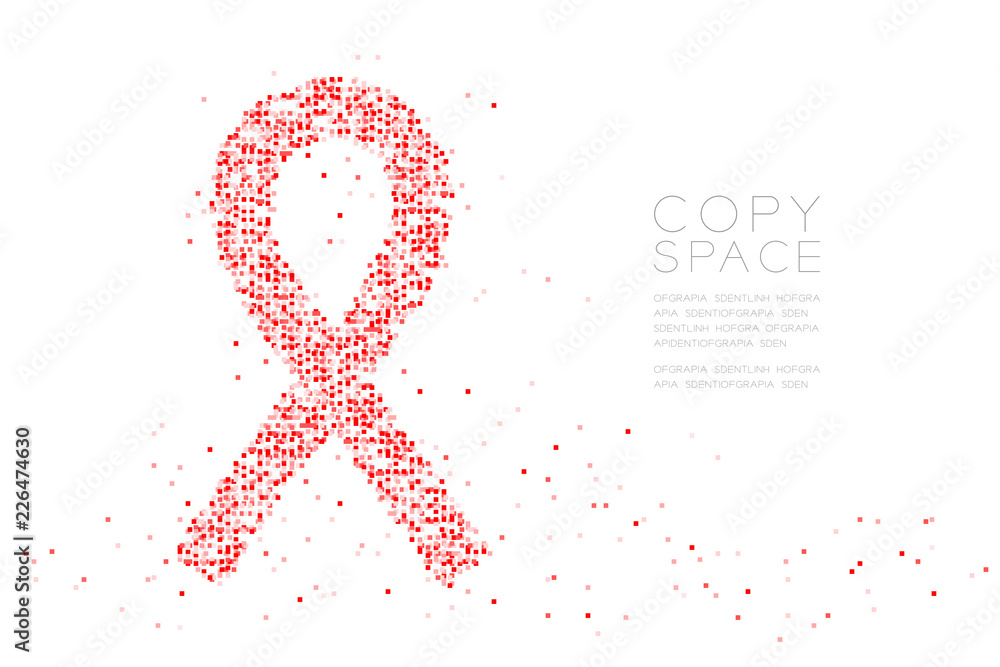 Aufkleber abstract geometric square box pixel pattern hiv red ribbon shape, world aids day concept design red 