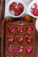 Preparation handmade chocolate candies.