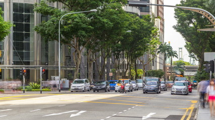 Singapore traffic around the city centre . - obrazy, fototapety, plakaty