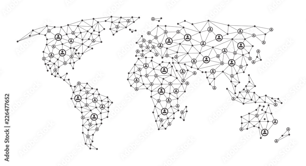 Poster global people social media networking. business digital communication vector concept with 3d globe. 