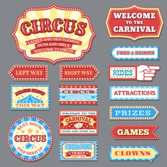 Fotobehang Vintage Poster Vintage circus labels and carnival signboards vector collection. Illustration of circus label, show banner entertainment  © MicroOne