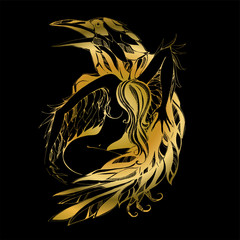 Raven and angel. Graphics. Gold. Defender. The Patron Of The Vector