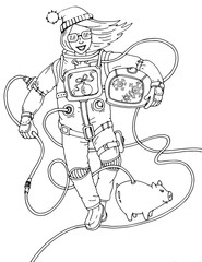 Fototapeta premium Vector illustration of an astronaut on new year, new year of the pig