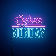 Cyber Monday background. Neon sign. Vector illustration.