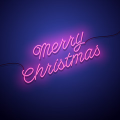 Christmas neon sign. Vector background. 