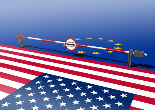 a closed customs barrier is between the american and EU European Union flag