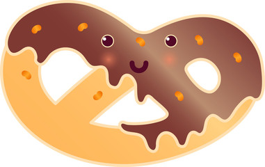 Soft pretzel with poppy-seed isolated. Fresh tasty snack. German traditional food. Pretzel snack and pretzel delicious vector icon.