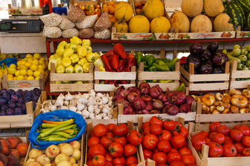 Fruits and vegetables at a farmers market
