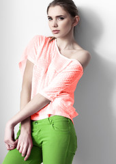Beautiful young fashion girl model posing