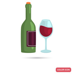Wine bottle with glass color flat icon