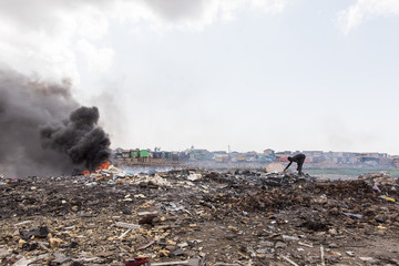 Trash being burned in Agbogbloshie, Ghana