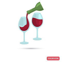 Pouring wine in glasses color flat icon