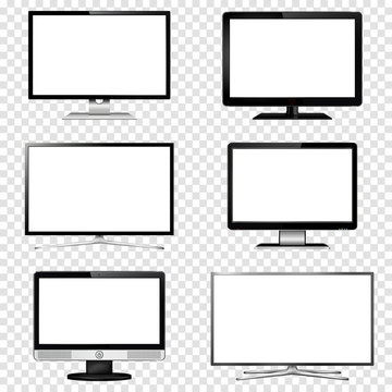 TV screen and computer monitor set isolated on transparent background