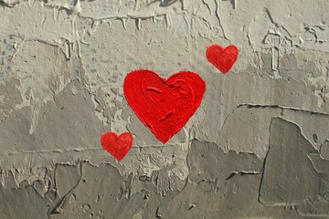 Hearts illustration on colorful background. For valentines day illustration. For creativity, imagination, greetings cards, posters.Oil painting on canvas. With brush strokes texture. 